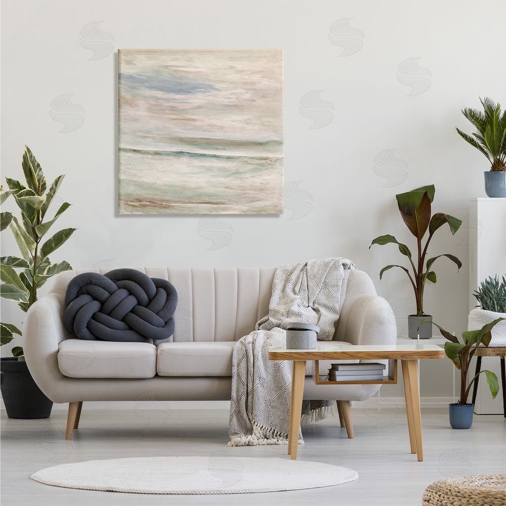 Lori Dubois Cloud Landscape Abstraction Mystical Off-White Blue Green Canvas Wall Art in Room