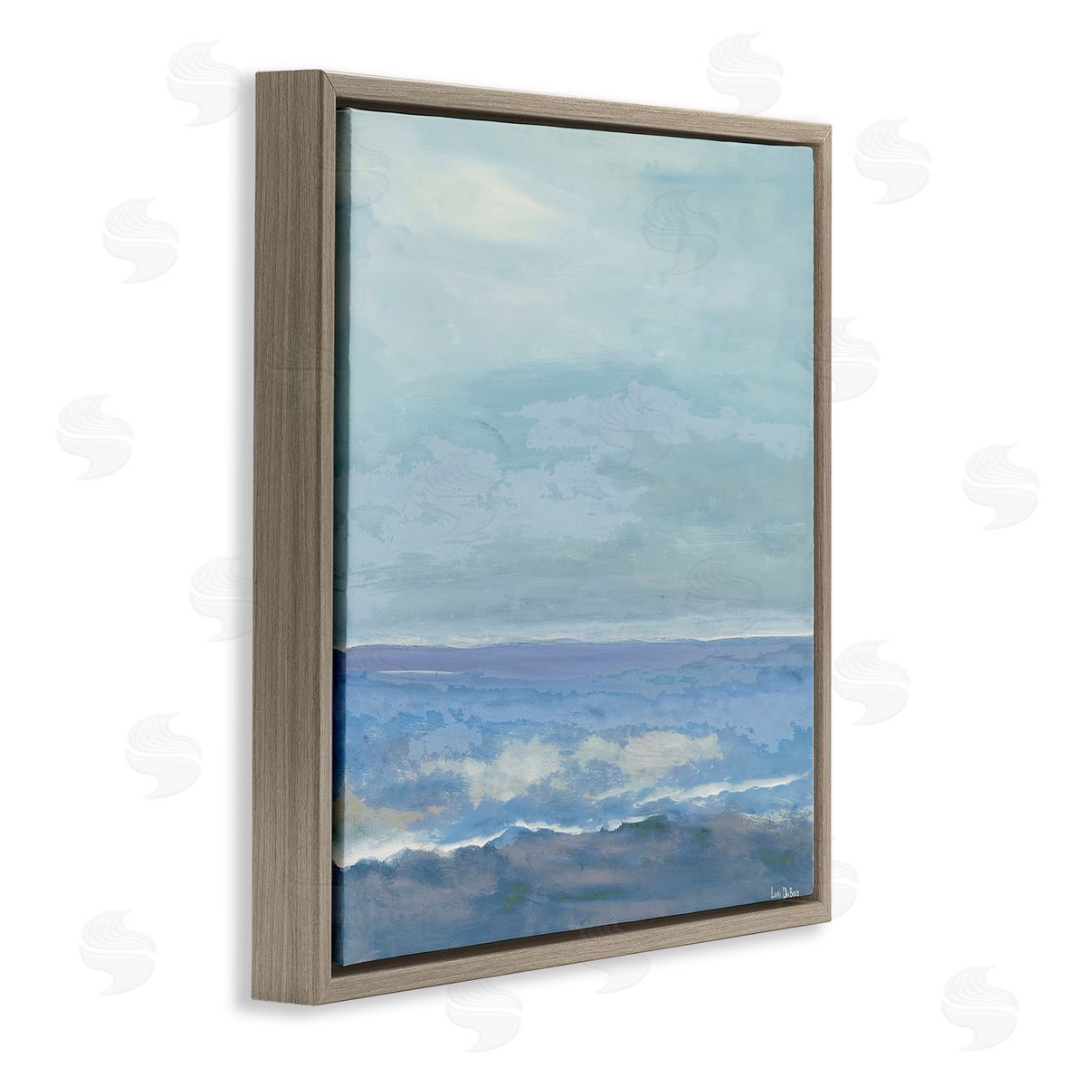 Lori Dubois Ocean Water Landscape Abstraction Blue Layered Waves Brown Floating Frame Canvas Wall Art Print