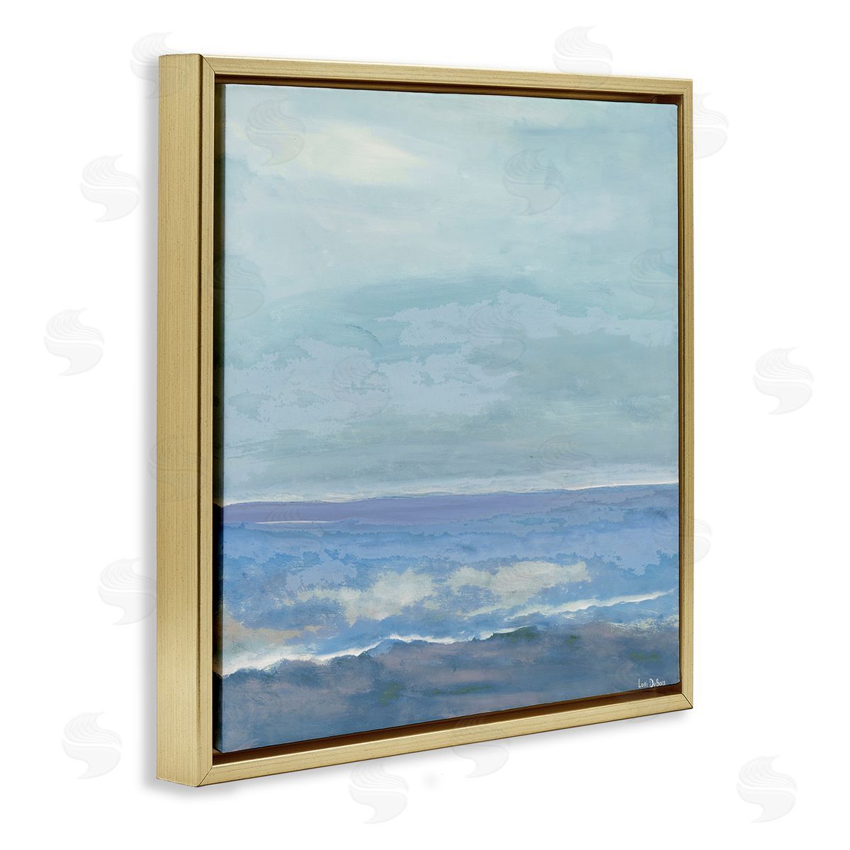 Lori Dubois Ocean Water Landscape Abstraction Blue Layered Waves Gold Floating Frame Canvas Wall Art Print