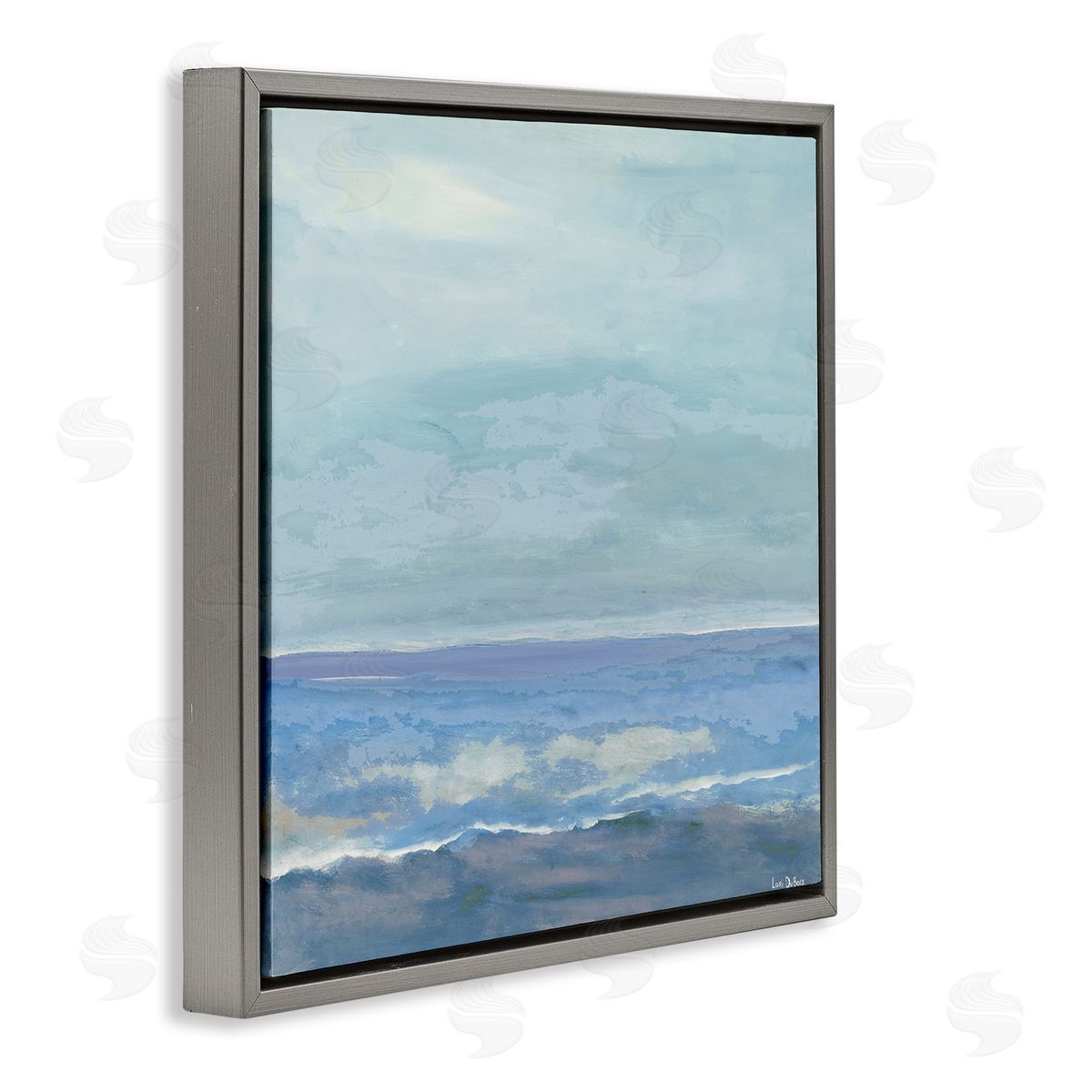 Lori Dubois Ocean Water Landscape Abstraction Blue Layered Waves Gray Floating Frame Canvas Wall Art Print