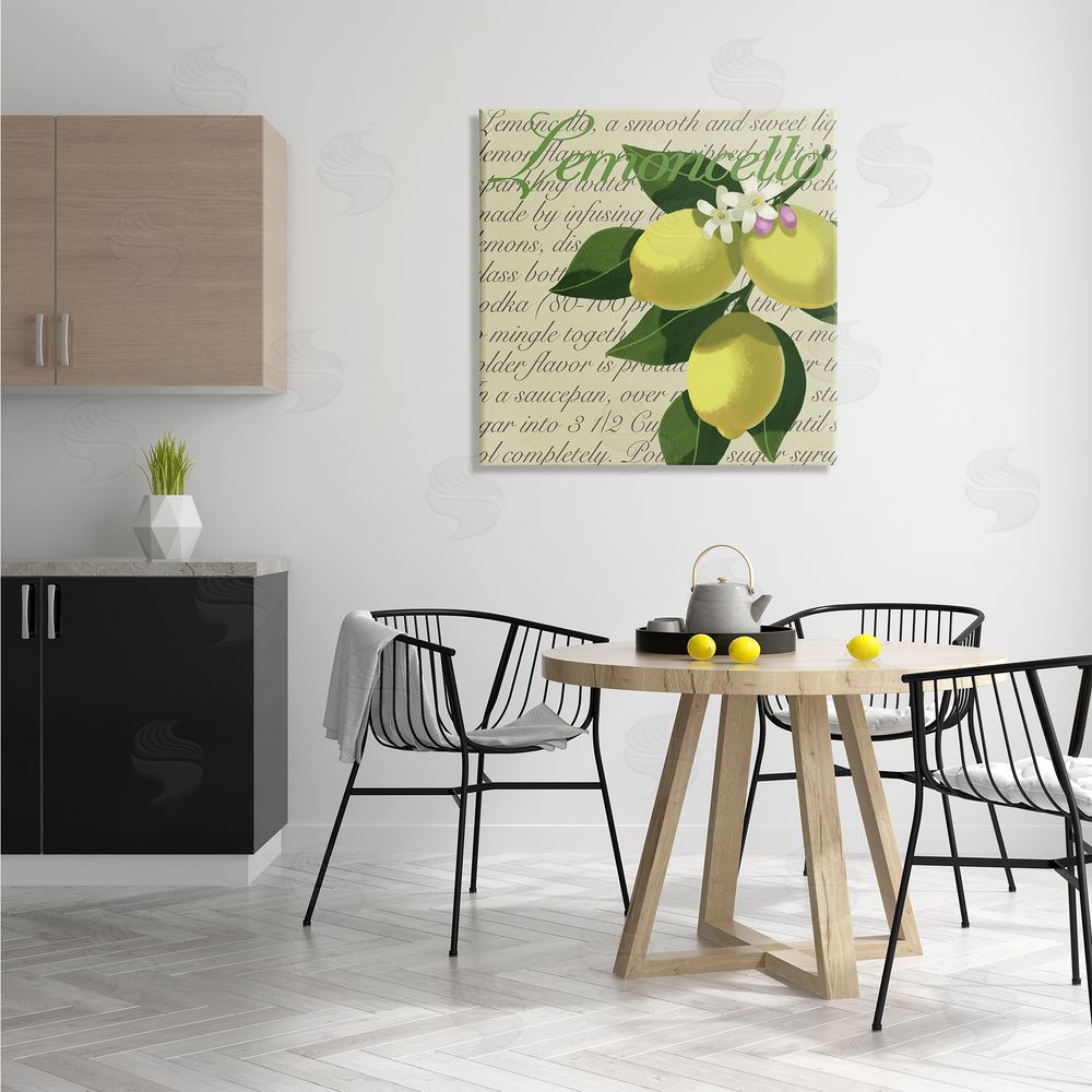 Sally Springer Griffith Lemoncello Text Blooming Floral Lemon Branch Traditional Script Canvas Wall Art in Room