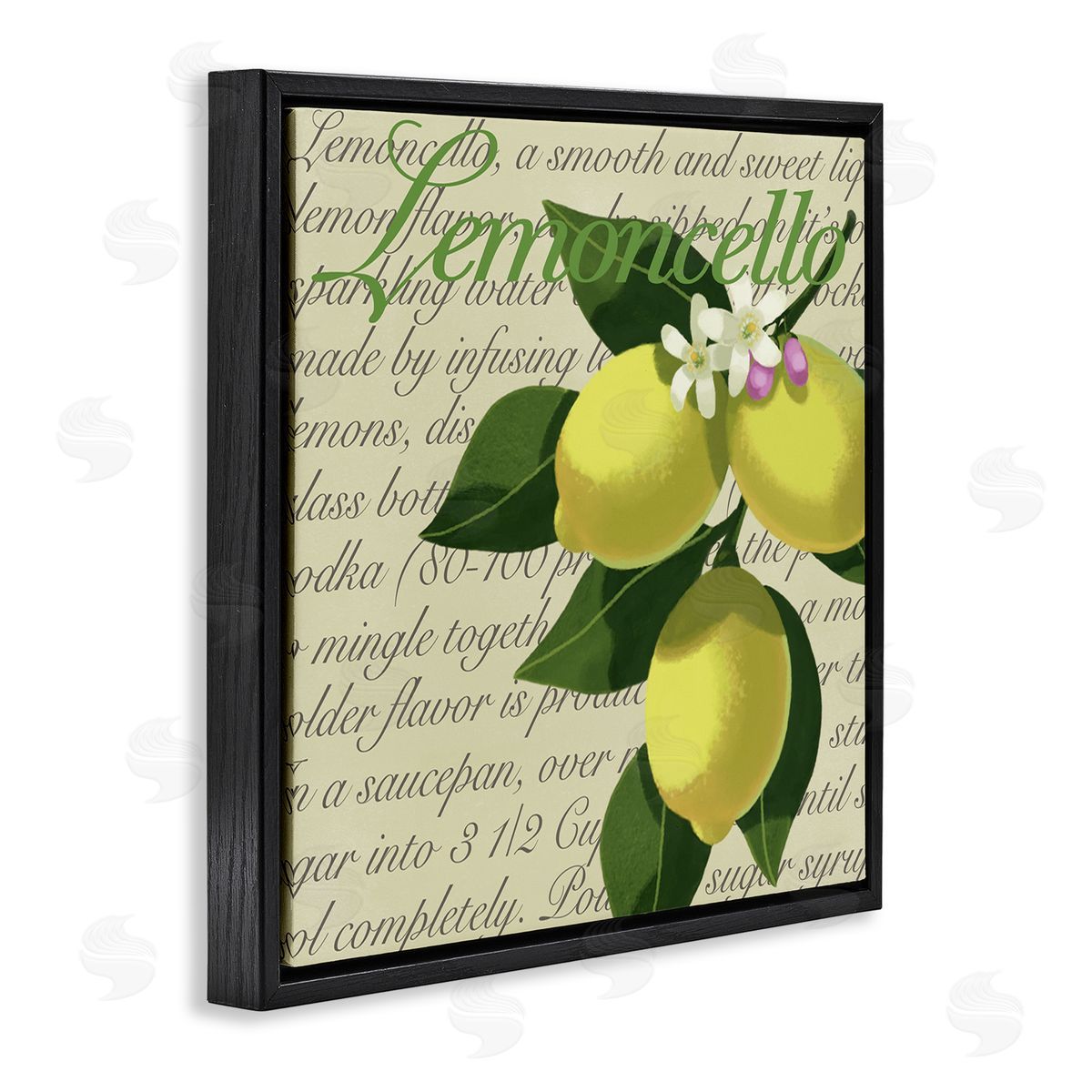 Sally Springer Griffith Lemoncello Text Blooming Floral Lemon Branch Traditional Script Black Floating Frame Canvas Wall Art Print