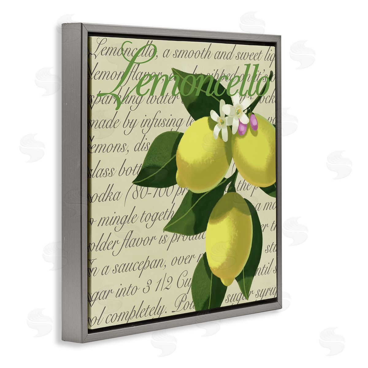 Sally Springer Griffith Lemoncello Text Blooming Floral Lemon Branch Traditional Script Gray Floating Frame Canvas Wall Art Print