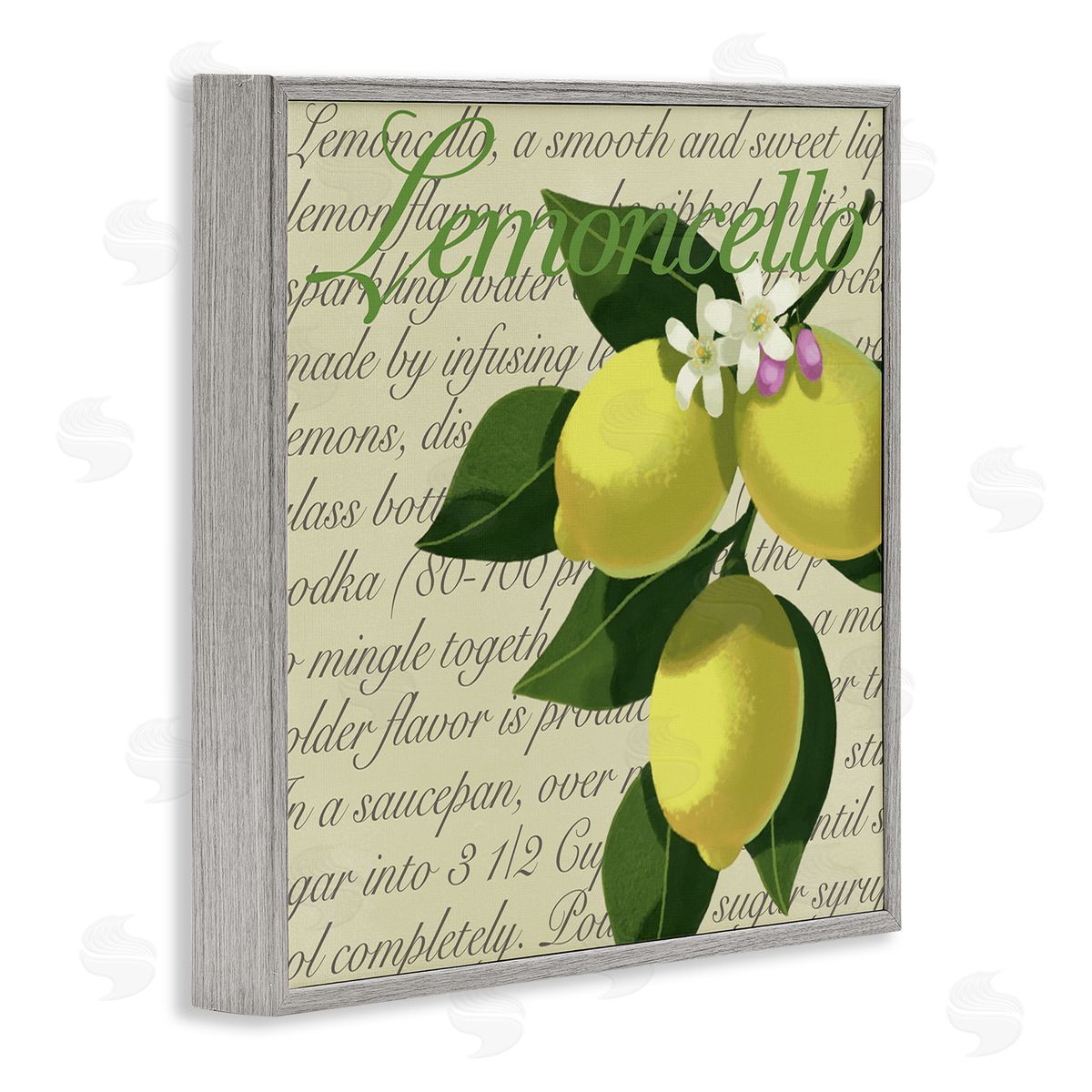 Sally Springer Griffith Lemoncello Text Blooming Floral Lemon Branch Traditional Script Gray Framed Glicee Wall Art Print