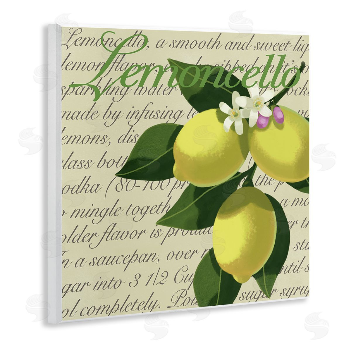 Sally Springer Griffith Lemoncello Text Blooming Floral Lemon Branch Traditional Script Wooden Wall Plaque Art Print