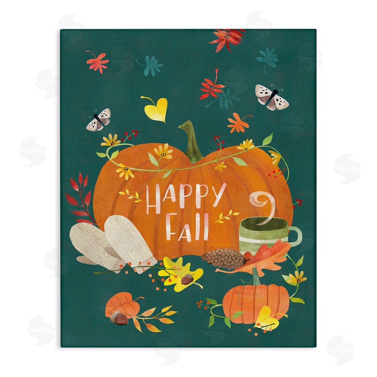 Laura Watson Happy Fall Greeting Plump Orange Pumpkin Festive Moths