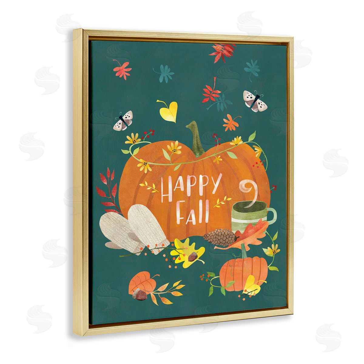 Laura Watson Happy Fall Greeting Plump Orange Pumpkin Festive Moths