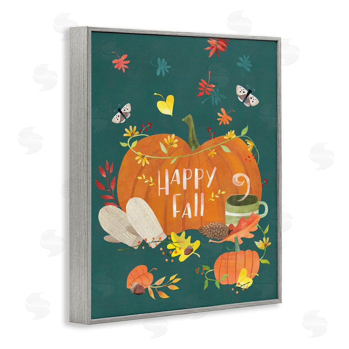 Laura Watson Happy Fall Greeting Plump Orange Pumpkin Festive Moths