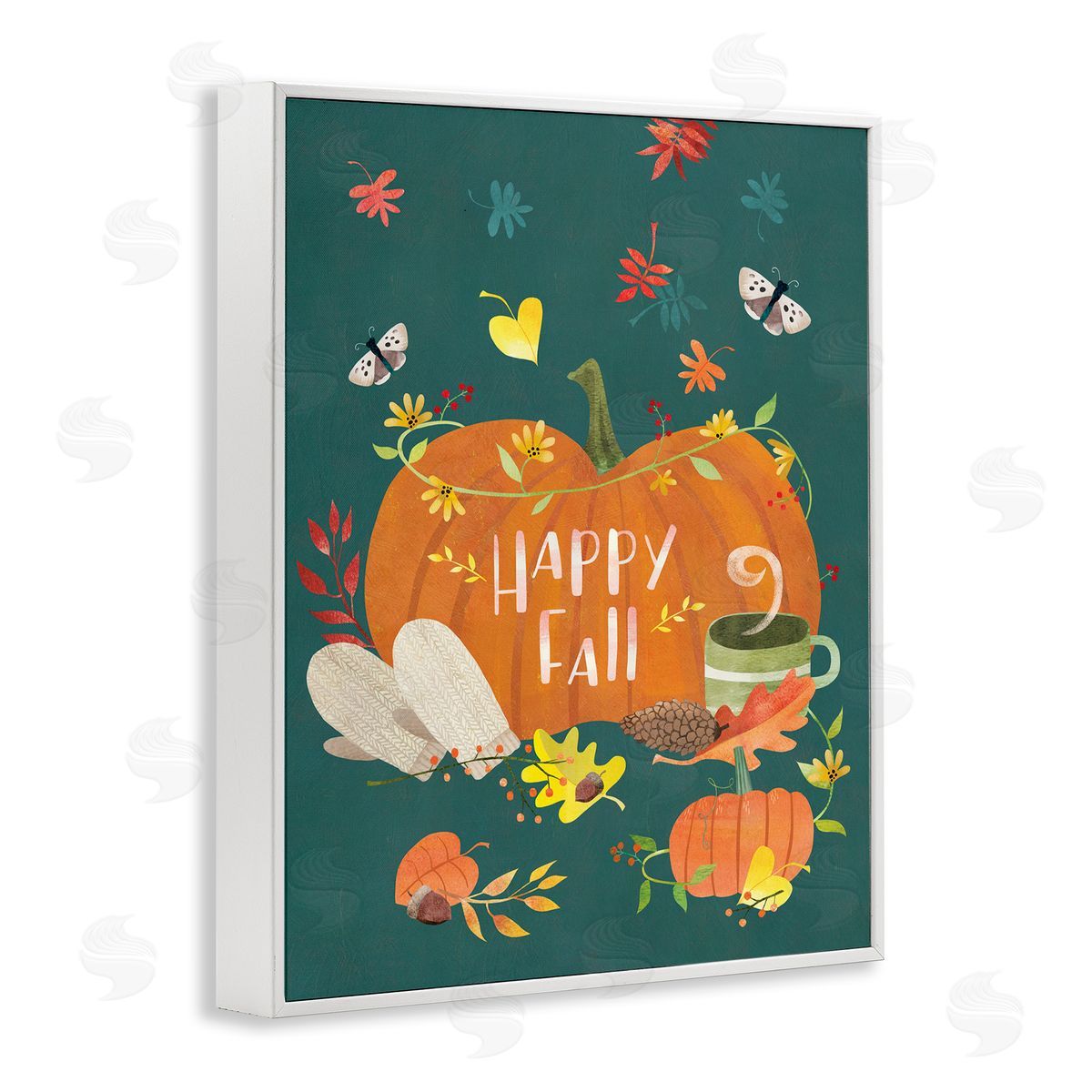 Laura Watson Happy Fall Greeting Plump Orange Pumpkin Festive Moths