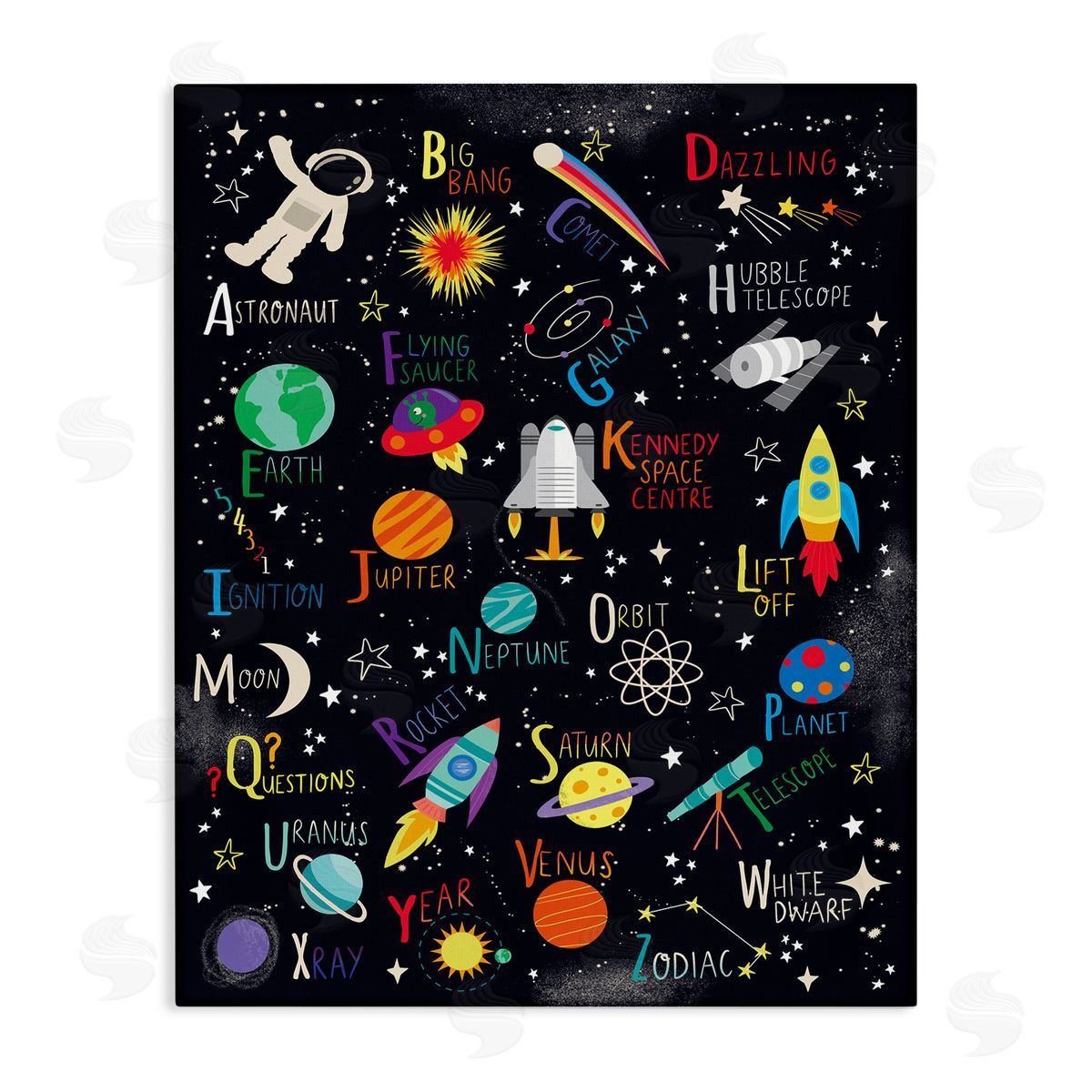 Louise Allen Designs Outer Space Fun Alphabet Kid's ABC Typography 