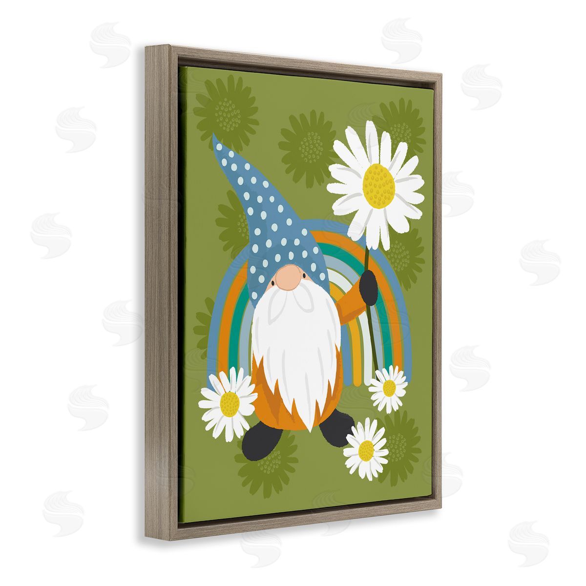 Lisa Perry Whitebutton Daisy Garden Gnome Blue Rainbow Floral Pattern