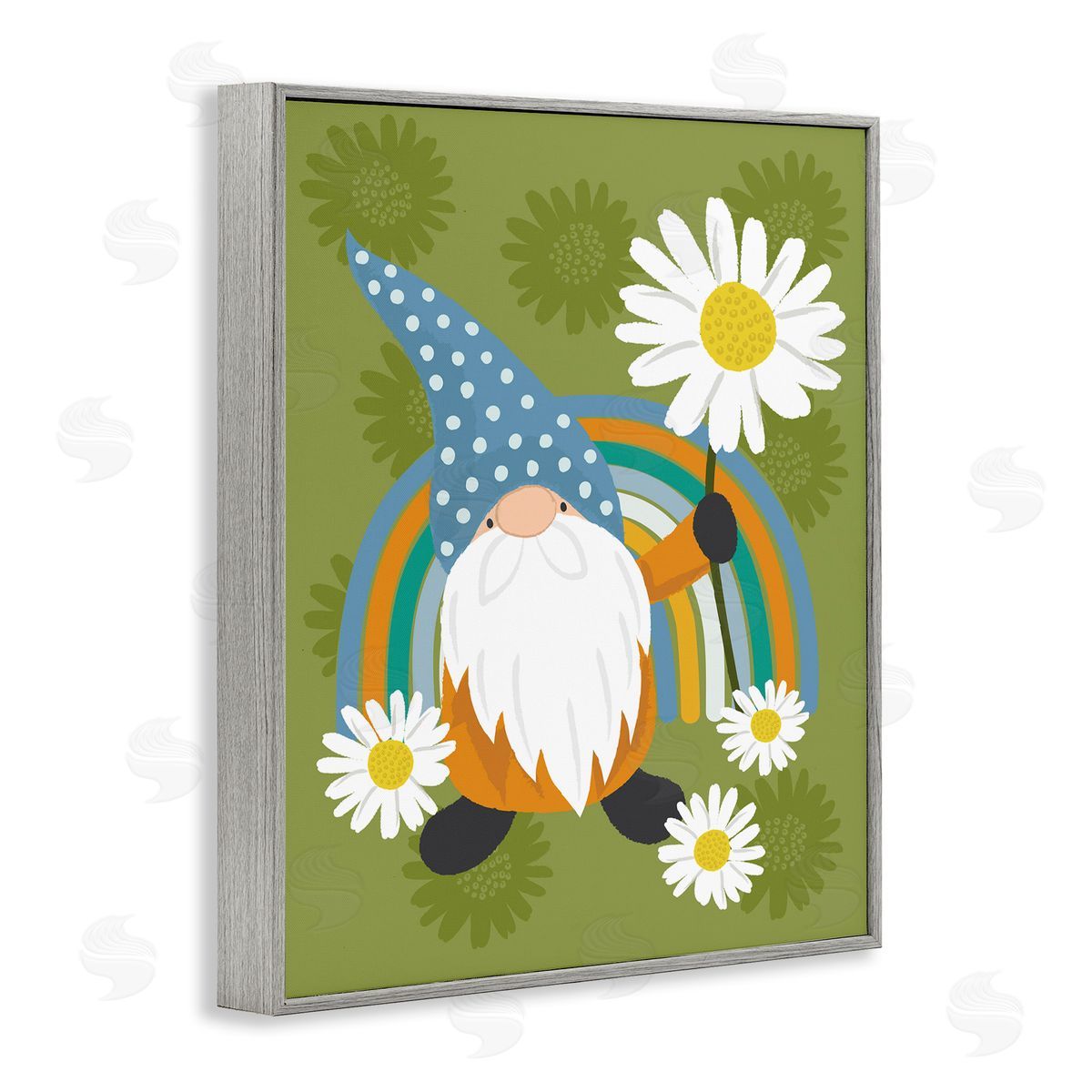 Lisa Perry Whitebutton Daisy Garden Gnome Blue Rainbow Floral Pattern