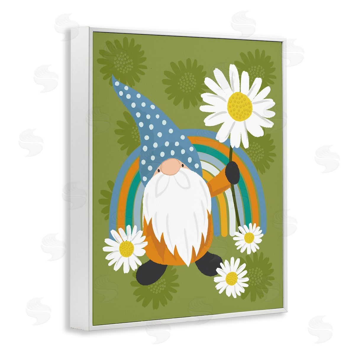 Lisa Perry Whitebutton Daisy Garden Gnome Blue Rainbow Floral Pattern