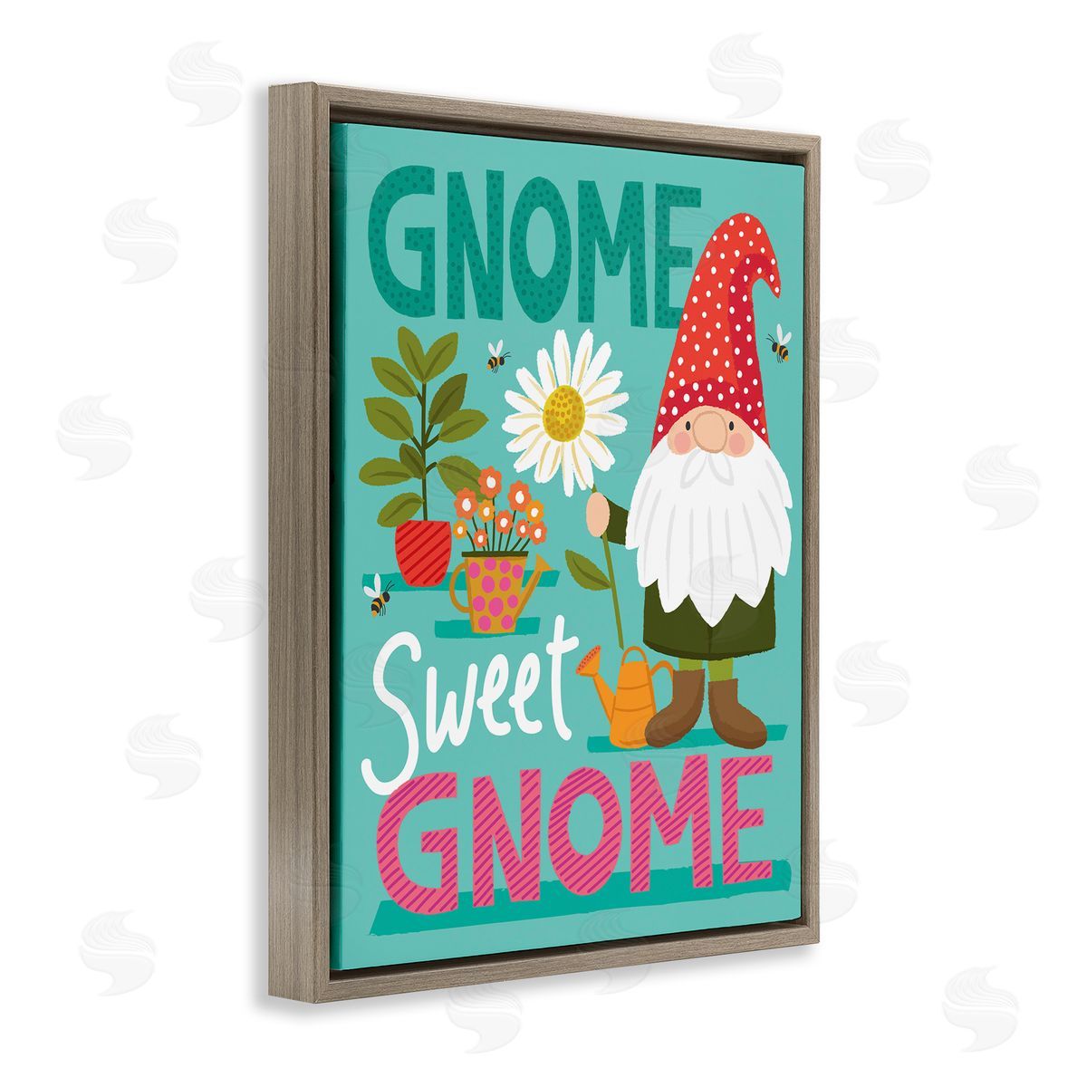 Lisa Perry Whitebutton Gnome Sweet Gnome Pun White Daisy Garden Elf