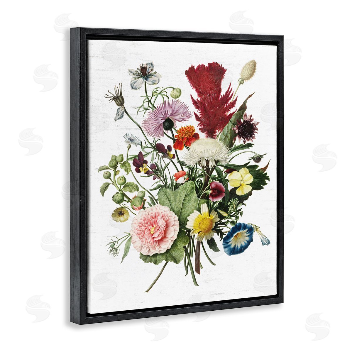 Lettered and Lined Wild Botanical Bouquet Vintage Illustration over White