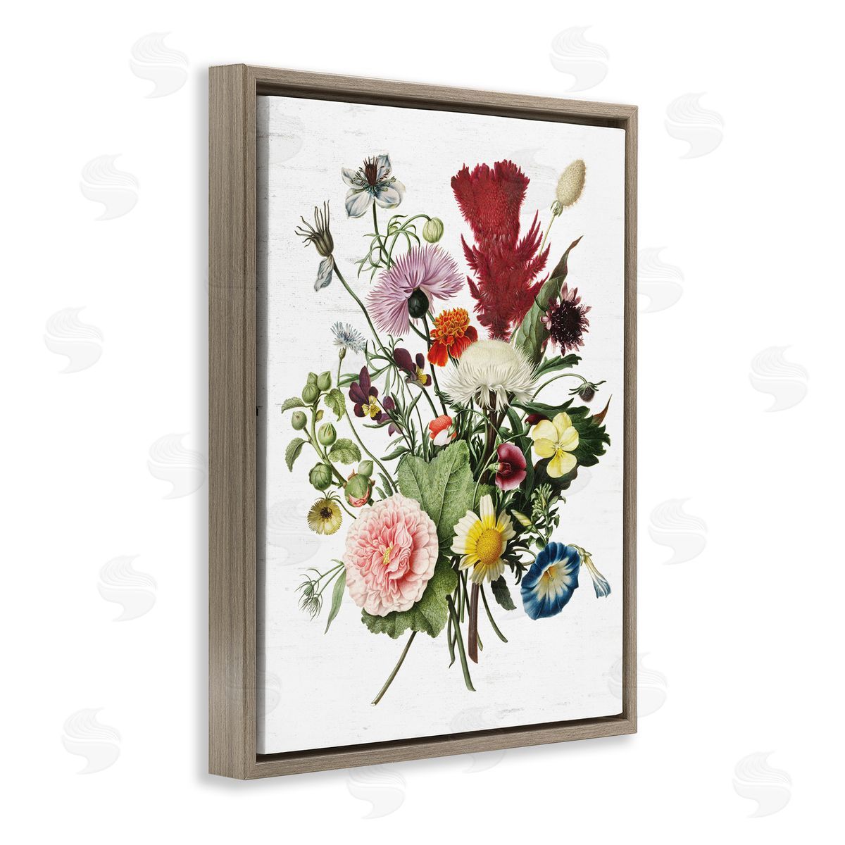 Lettered and Lined Wild Botanical Bouquet Vintage Illustration over White