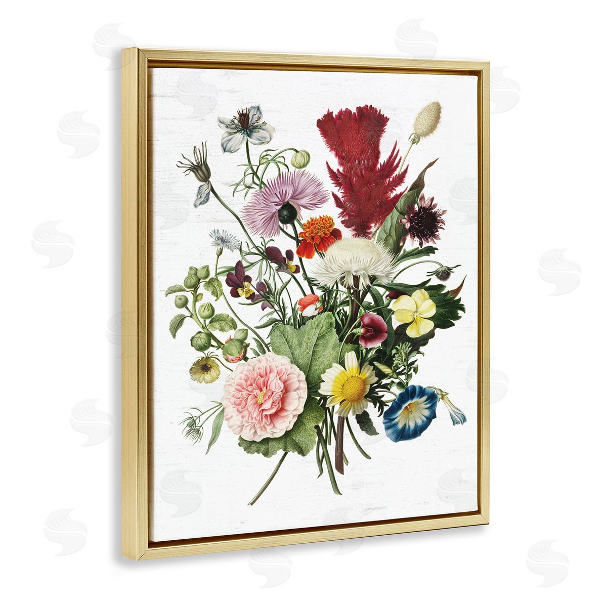 Lettered and Lined Wild Botanical Bouquet Vintage Illustration over White