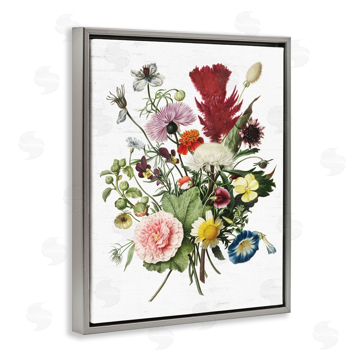 Lettered and Lined Wild Botanical Bouquet Vintage Illustration over White
