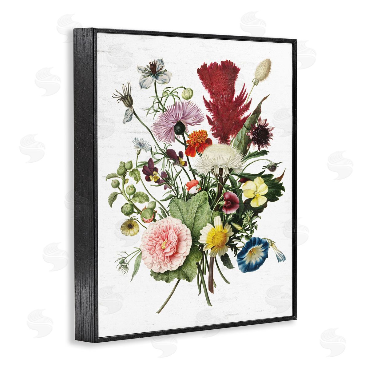 Lettered and Lined Wild Botanical Bouquet Vintage Illustration over White