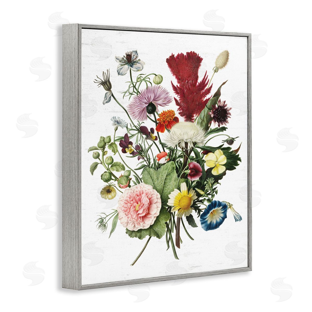 Lettered and Lined Wild Botanical Bouquet Vintage Illustration over White