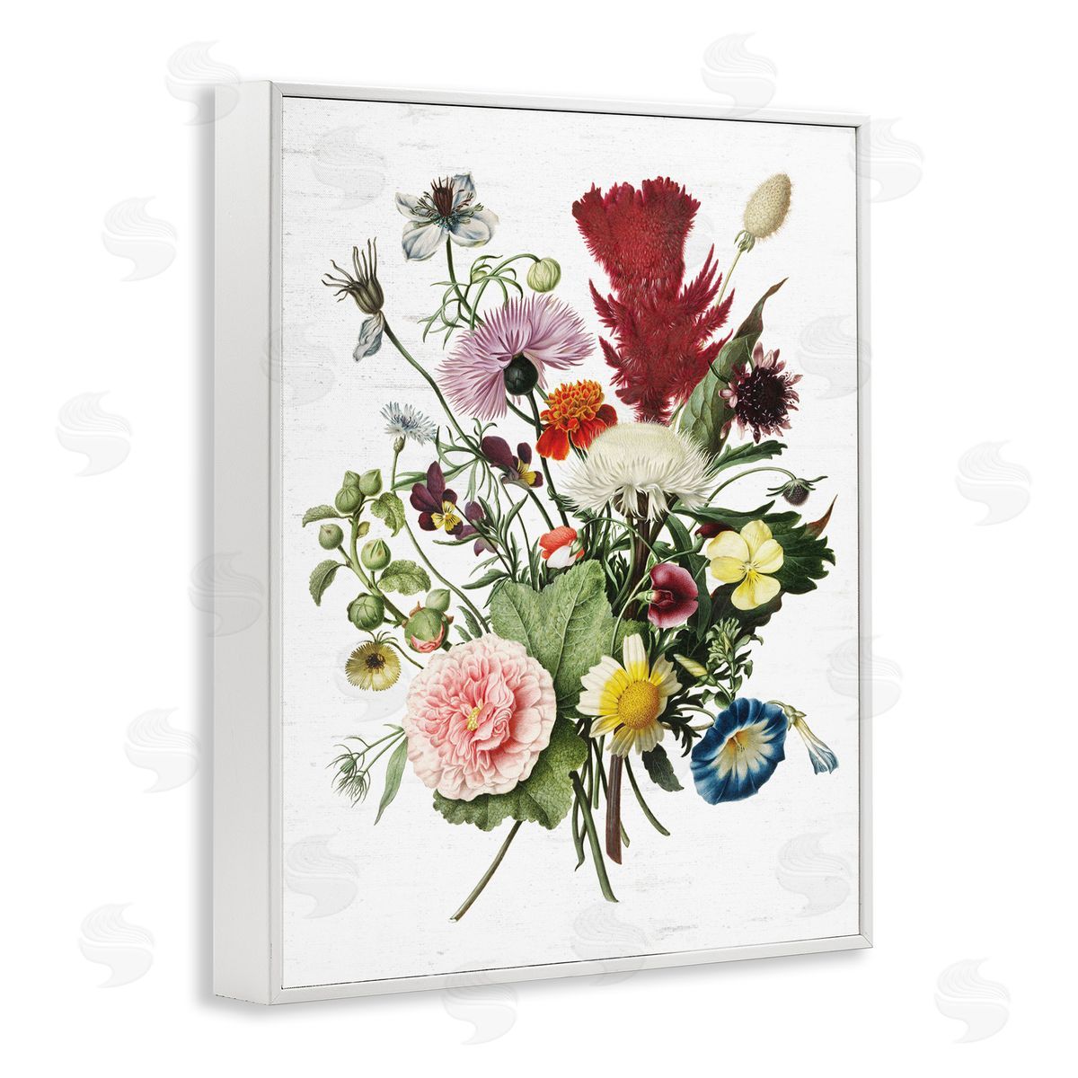 Lettered and Lined Wild Botanical Bouquet Vintage Illustration over White
