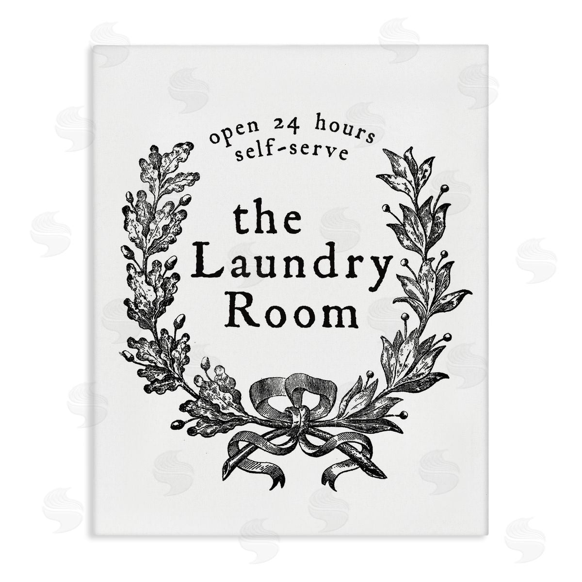 Lettered and Lined 24 Hour Self-Serve Laundry Room Sign Vintage Wreath