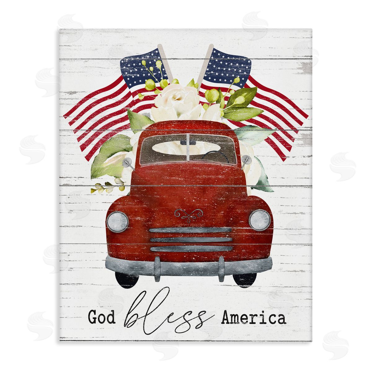 Lettered and Lined God Bless America Sentiment Americana Red Truck Flags