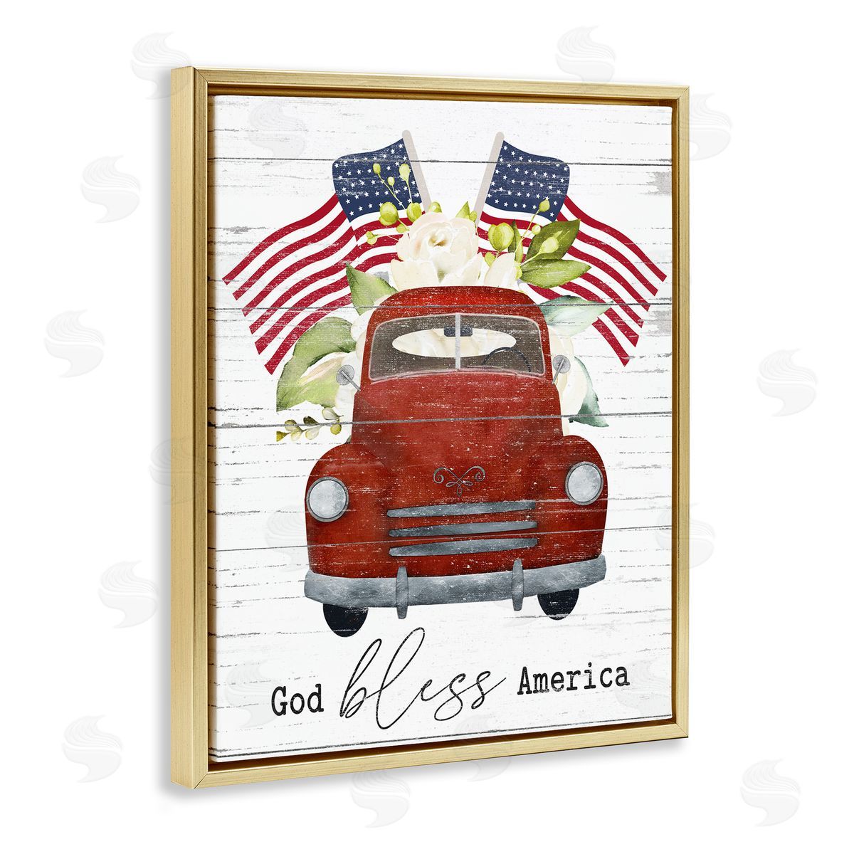 Lettered and Lined God Bless America Sentiment Americana Red Truck Flags