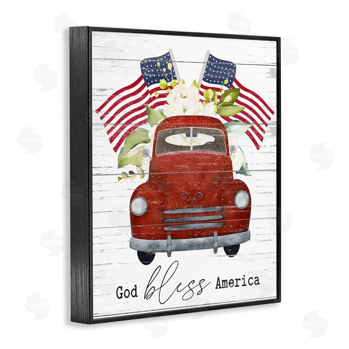 Lettered and Lined God Bless America Sentiment Americana Red Truck Flags