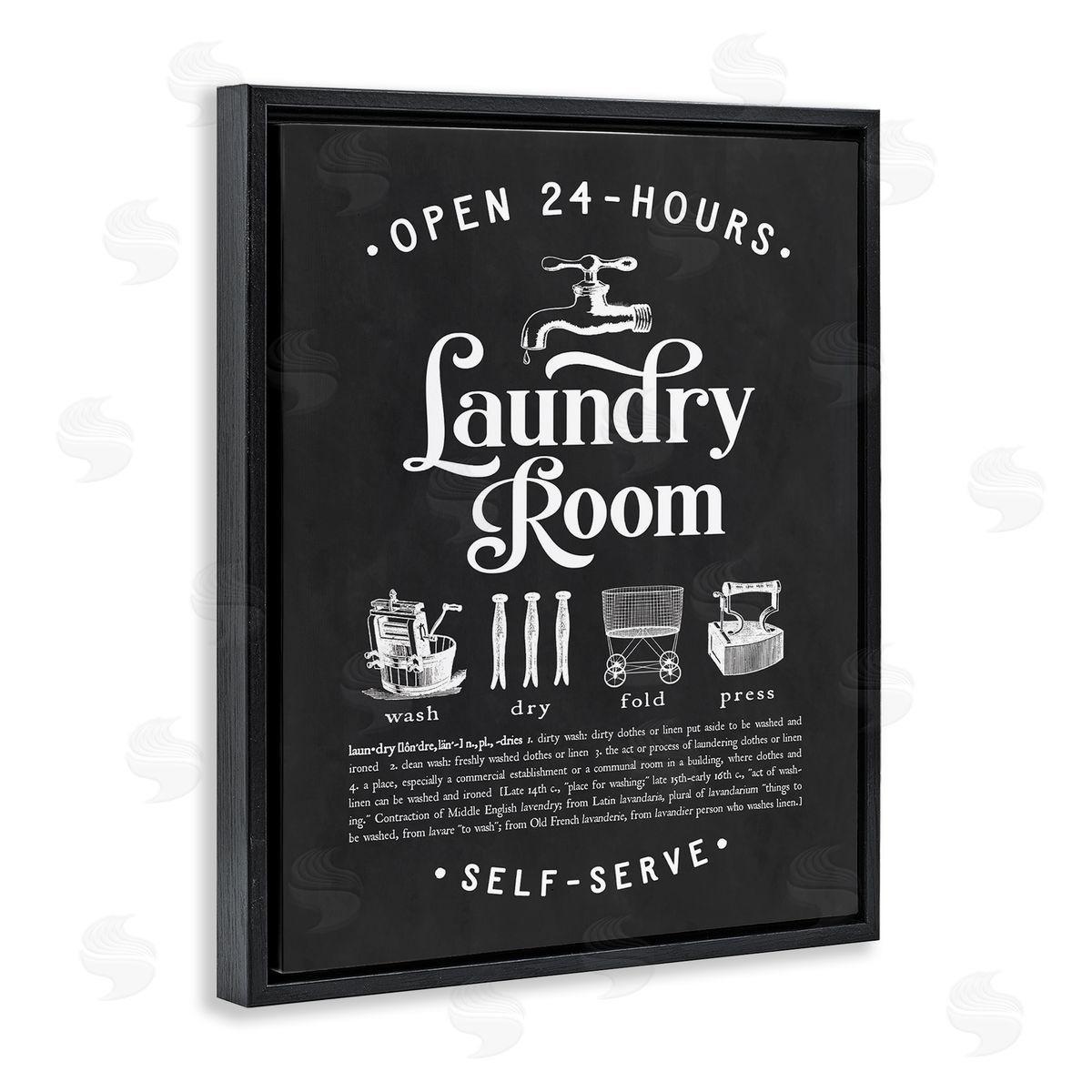 Lettered and Lined 24 Hour Laundry Sign Vintage Icon Illustrations Black White