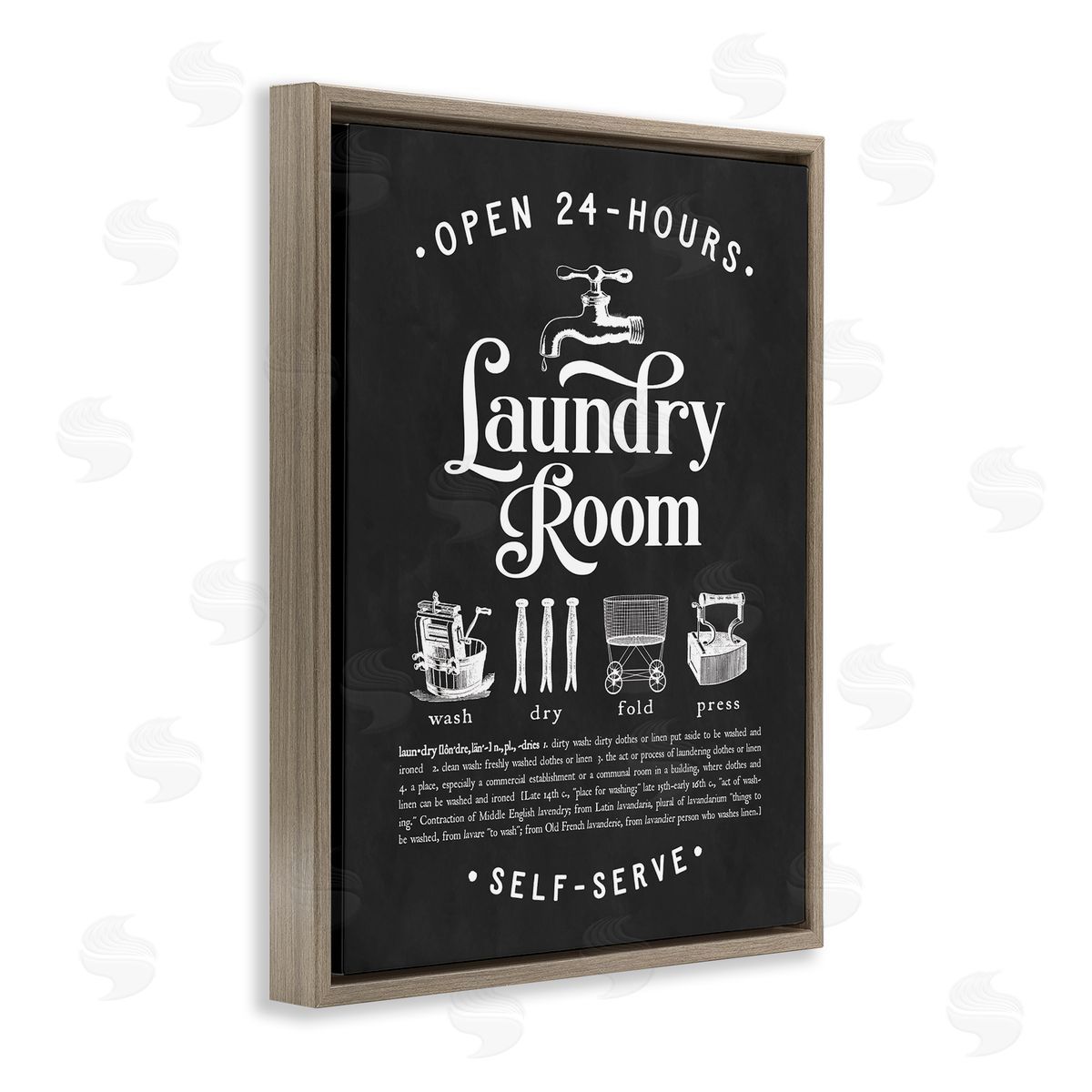 Lettered and Lined 24 Hour Laundry Sign Vintage Icon Illustrations Black White