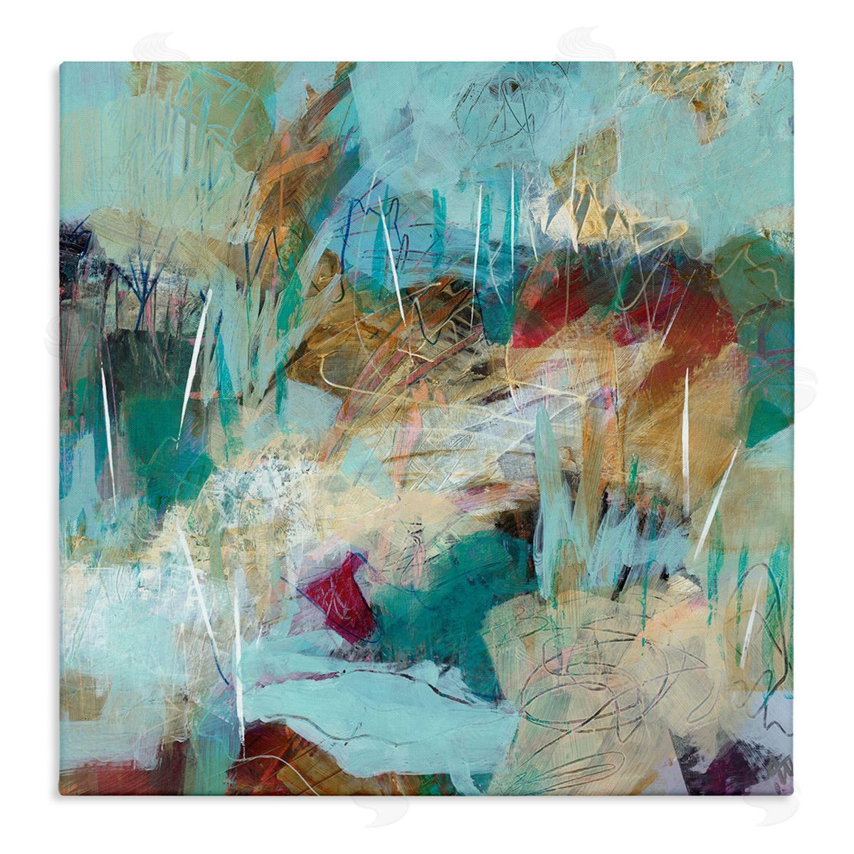 Ann Thompson Nemcosky Beautiful Chaotic Movements Abstract Blue Green Beige Stretched Canvas Wall Art Print