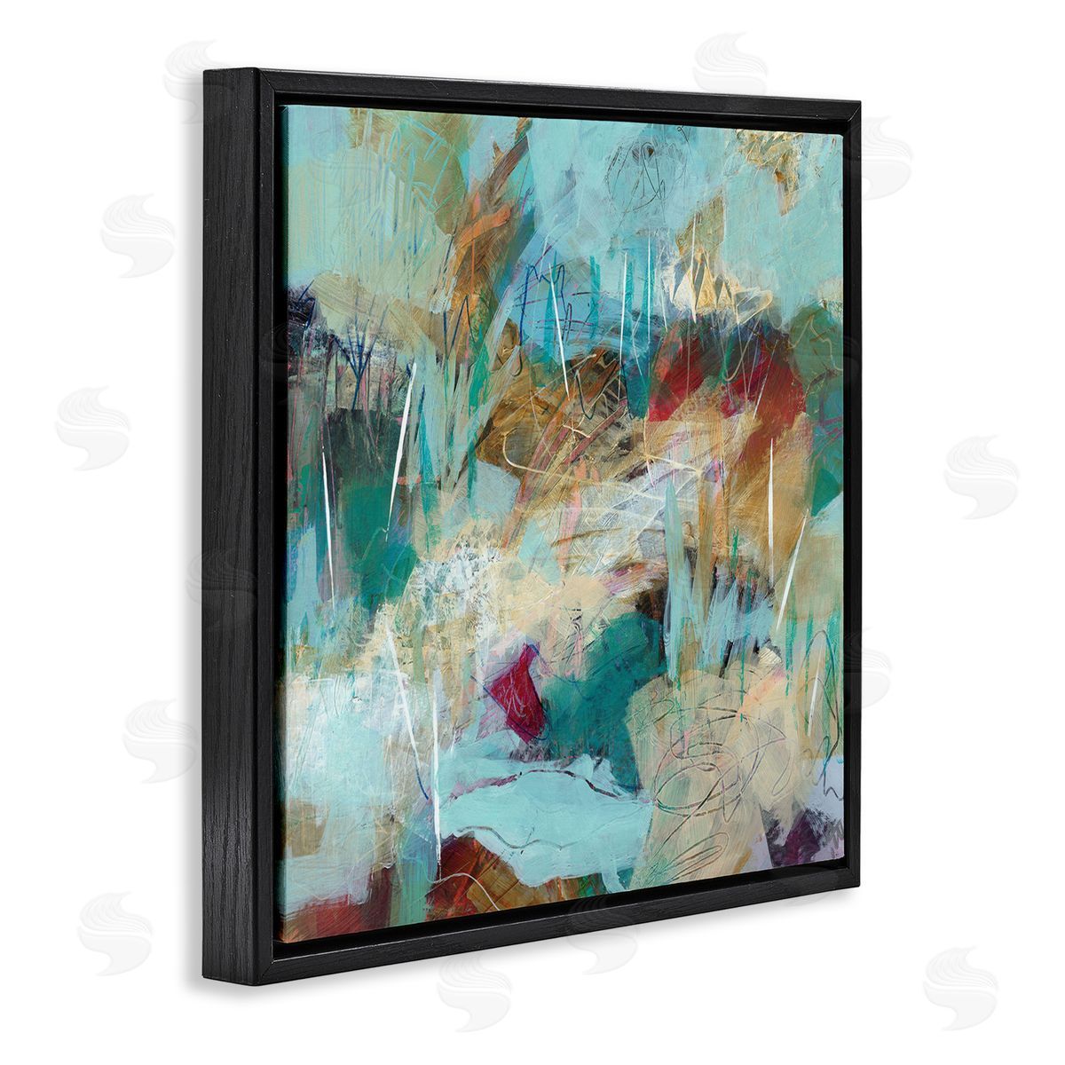 Ann Thompson Nemcosky Beautiful Chaotic Movements Abstract Blue Green Beige Black Floating Frame Canvas Wall Art Print