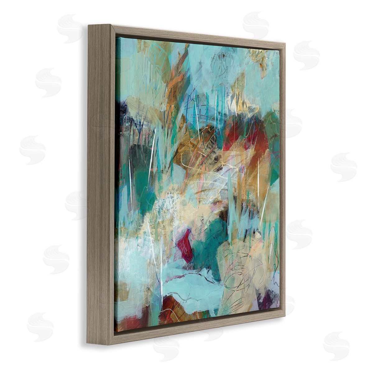 Ann Thompson Nemcosky Beautiful Chaotic Movements Abstract Blue Green Beige Brown Floating Frame Canvas Wall Art Print