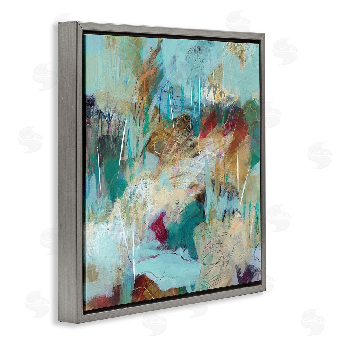 Ann Thompson Nemcosky Beautiful Chaotic Movements Abstract Blue Green Beige Gray Floating Frame Canvas Wall Art Print