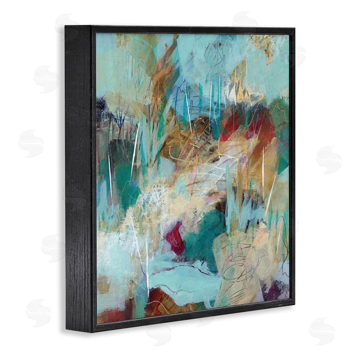 Ann Thompson Nemcosky Beautiful Chaotic Movements Abstract Blue Green Beige Black Framed Glicee Wall Art Print