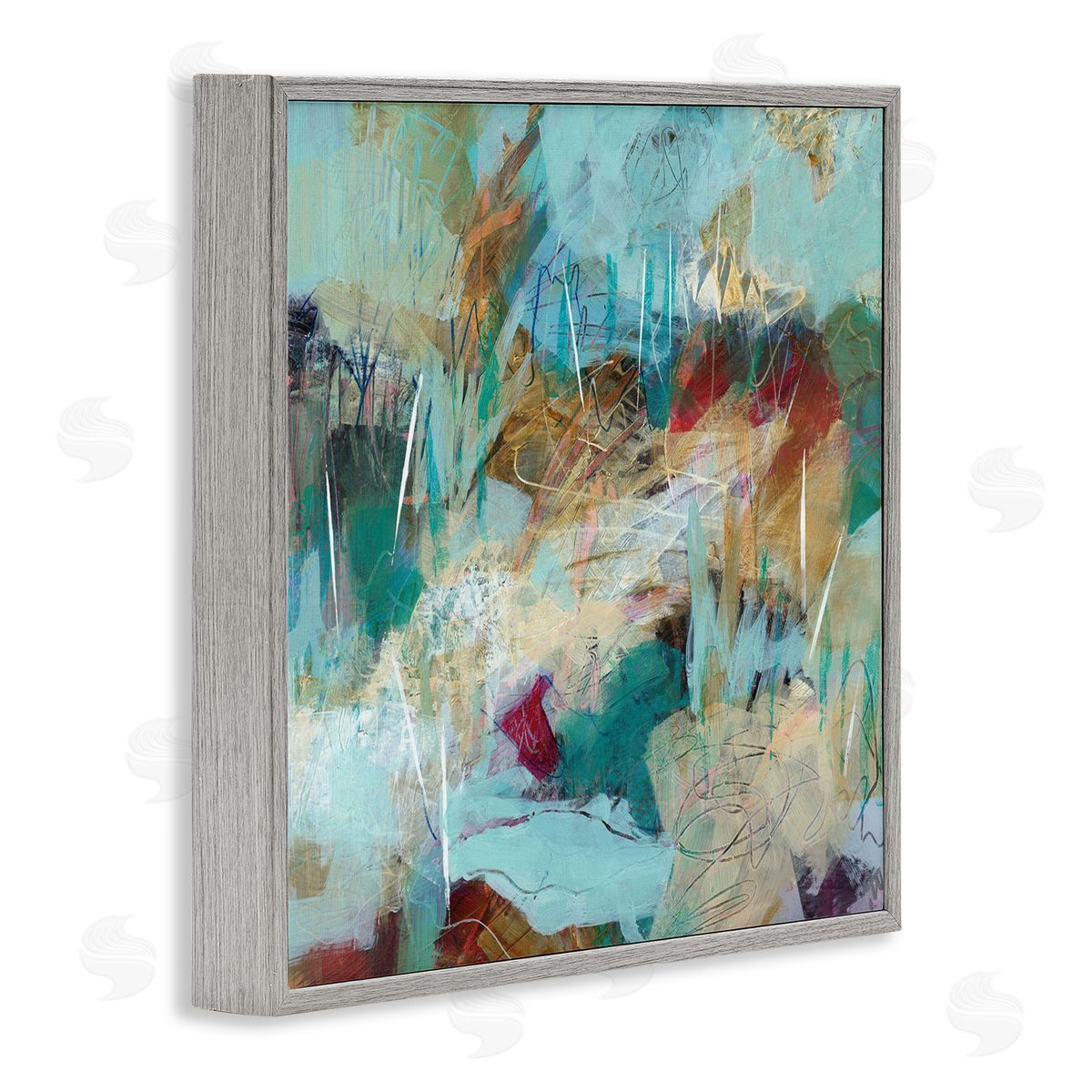 Ann Thompson Nemcosky Beautiful Chaotic Movements Abstract Blue Green Beige Gray Framed Glicee Wall Art Print