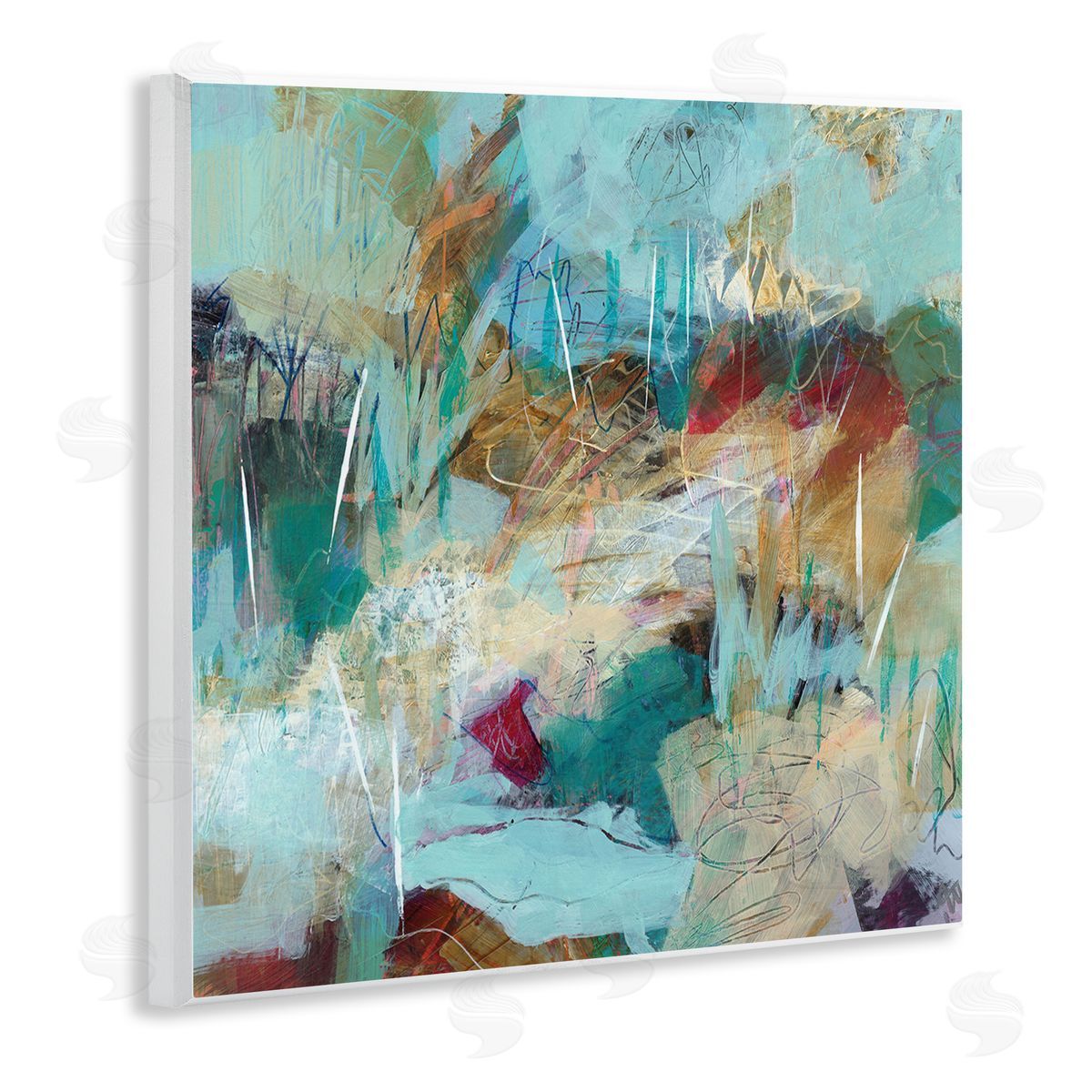 Ann Thompson Nemcosky Beautiful Chaotic Movements Abstract Blue Green Beige Wooden Wall Plaque Art Print