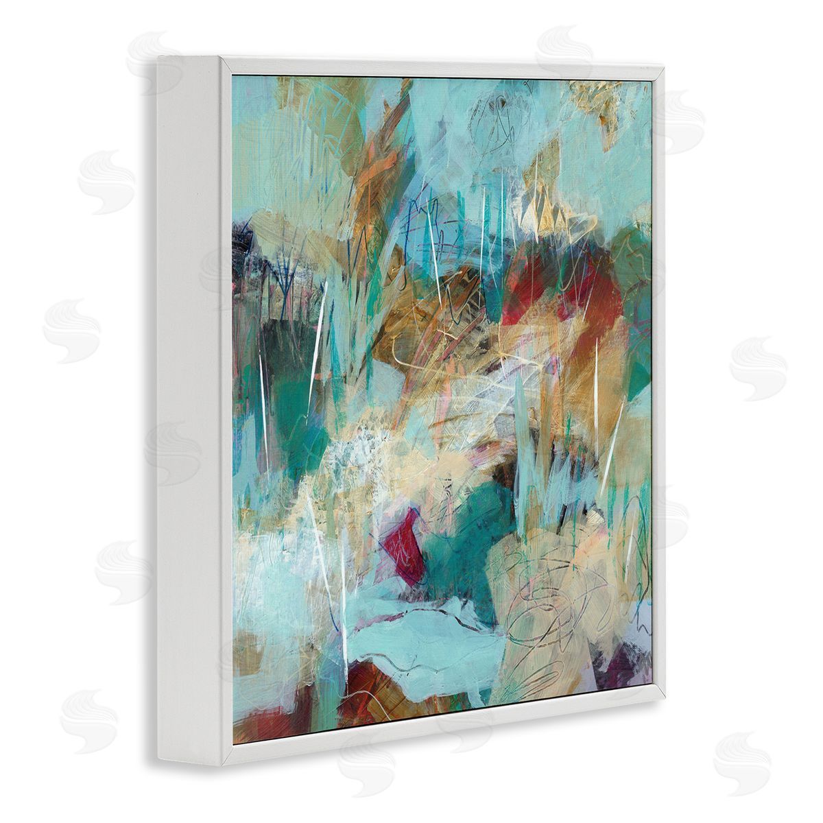 Ann Thompson Nemcosky Beautiful Chaotic Movements Abstract Blue Green Beige White Framed Glicee Wall Art Print