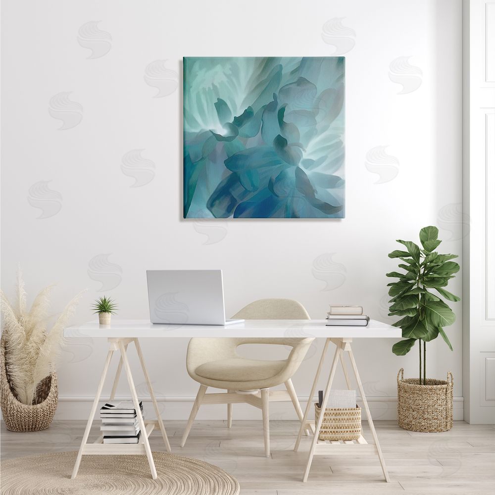 David Pollard Blue Flower Petal Abstraction Cool Tone Florals Canvas Wall Art in Room