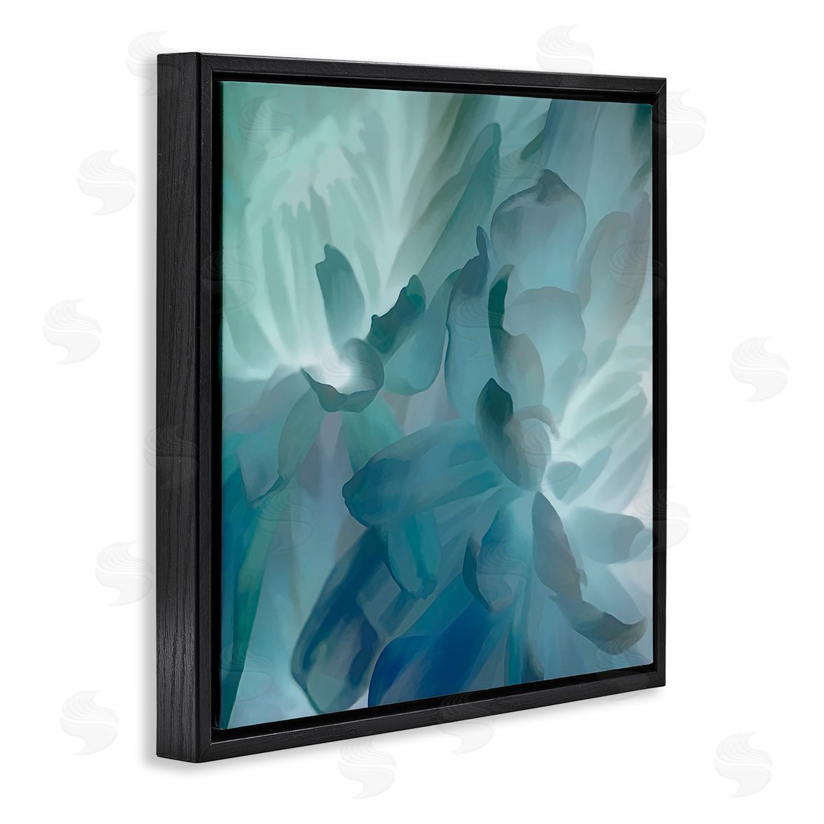 David Pollard Blue Flower Petal Abstraction Cool Tone Florals Black Floating Frame Canvas Wall Art Print