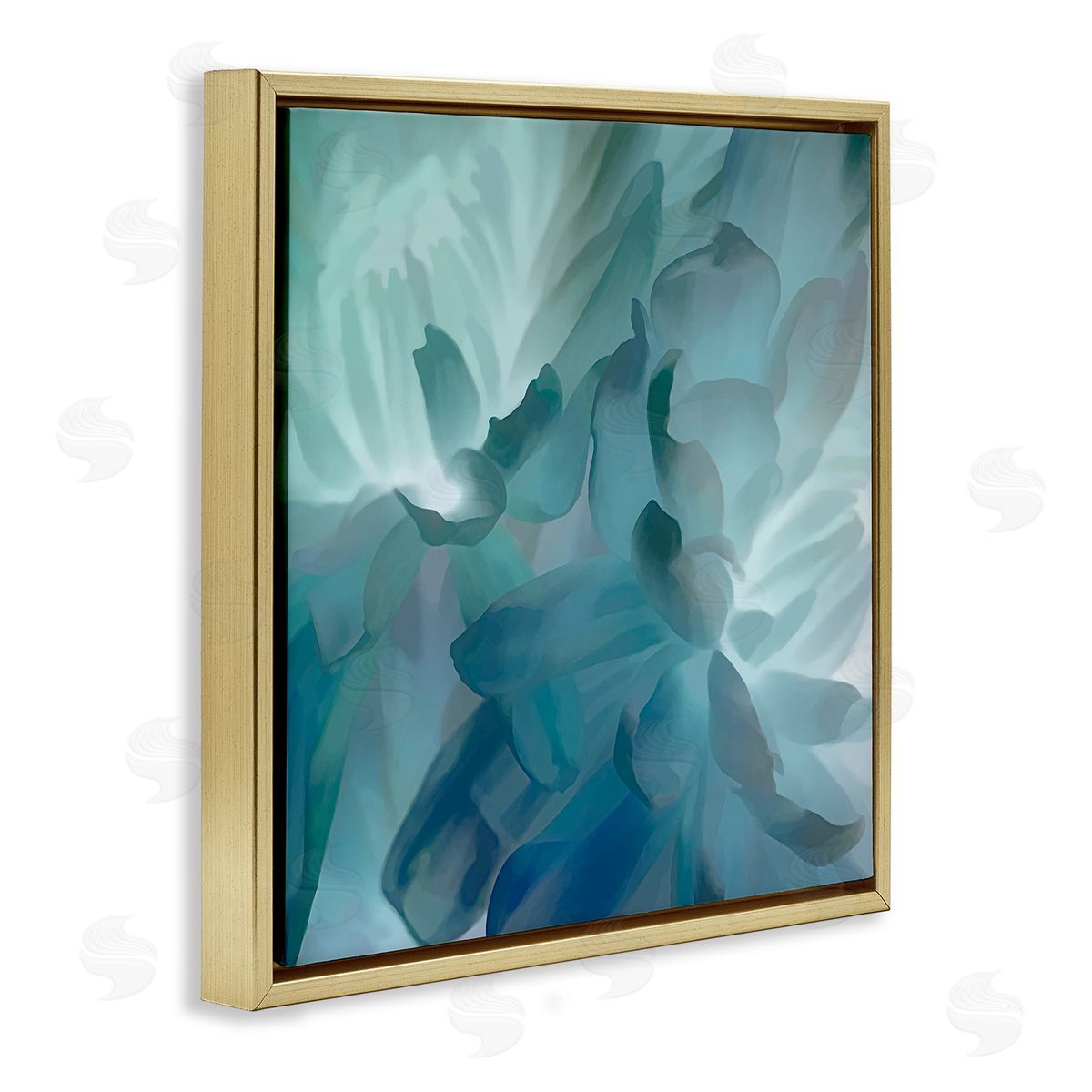 David Pollard Blue Flower Petal Abstraction Cool Tone Florals Gold Floating Frame Canvas Wall Art Print