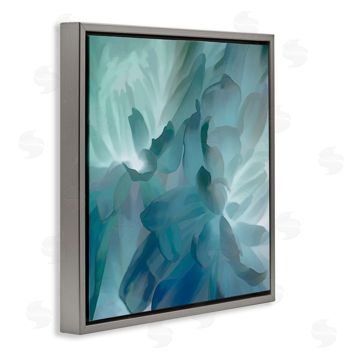 David Pollard Blue Flower Petal Abstraction Cool Tone Florals Gray Floating Frame Canvas Wall Art Print