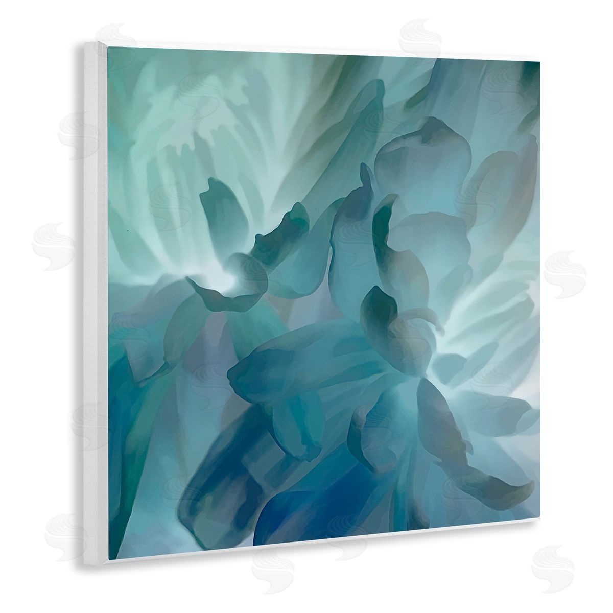David Pollard Blue Flower Petal Abstraction Cool Tone Florals Wooden Wall Plaque Art Print