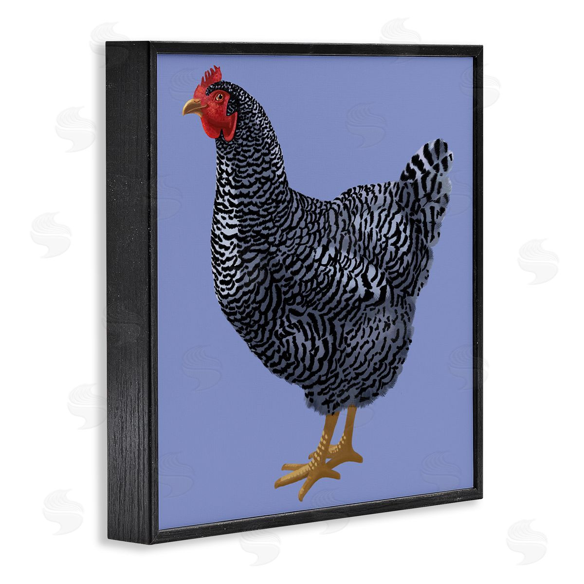Sally Springer Griffith Striped Farm Chicken Over Purple Smiling Bird Black Framed Glicee Wall Art Print