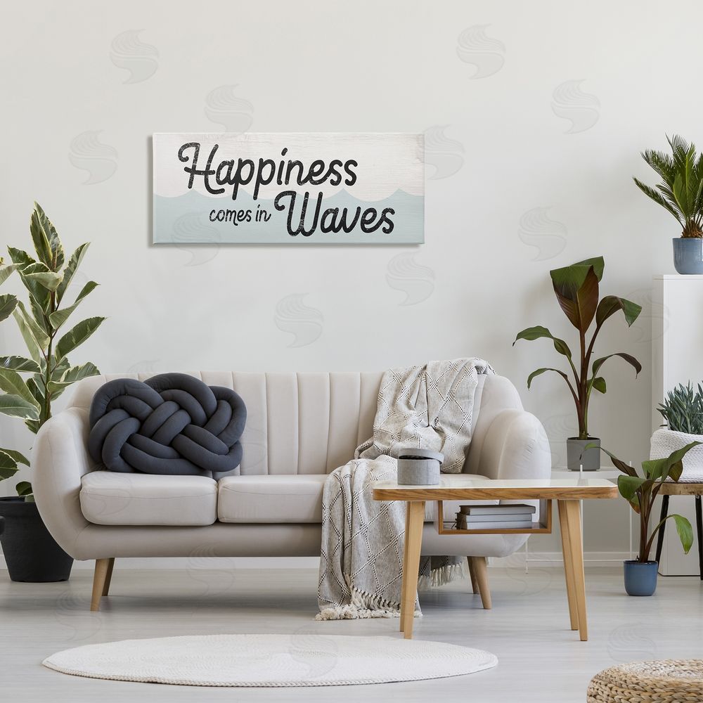 Stupell Studio Happiness Comes In Waves Phrase Blue Ocean Waves
