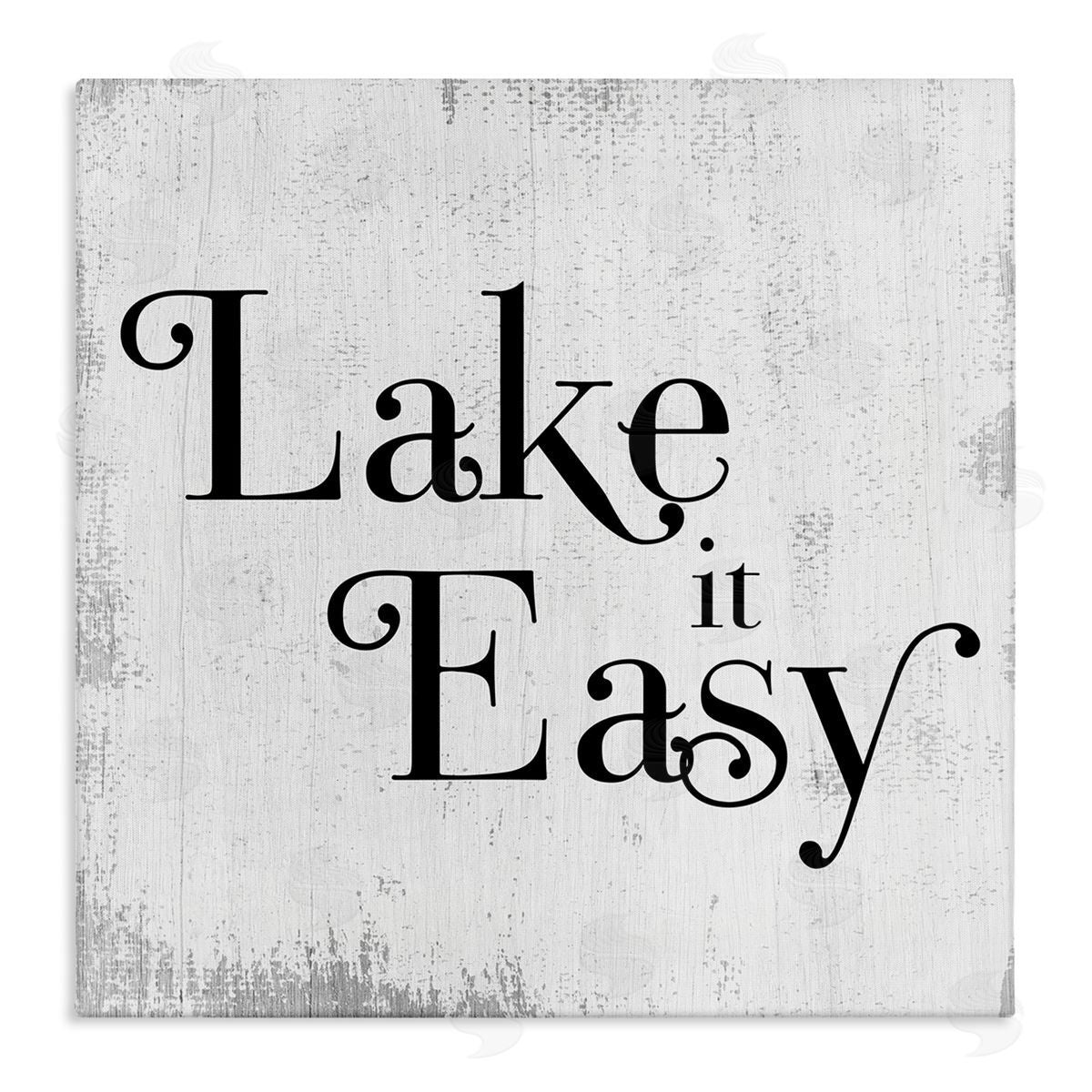 Stupell Studio Lake It Easy Tranquil Coastal Phrase Distressed Grey Stretched Canvas Wall Art Print