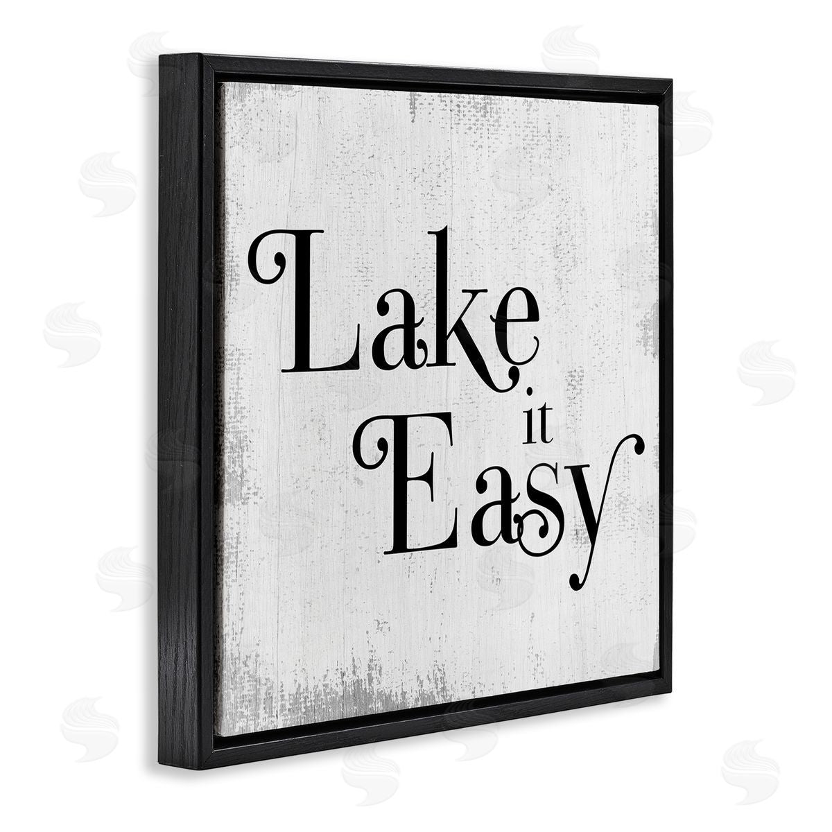 Stupell Studio Lake It Easy Tranquil Coastal Phrase Distressed Grey Black Floating Frame Canvas Wall Art Print