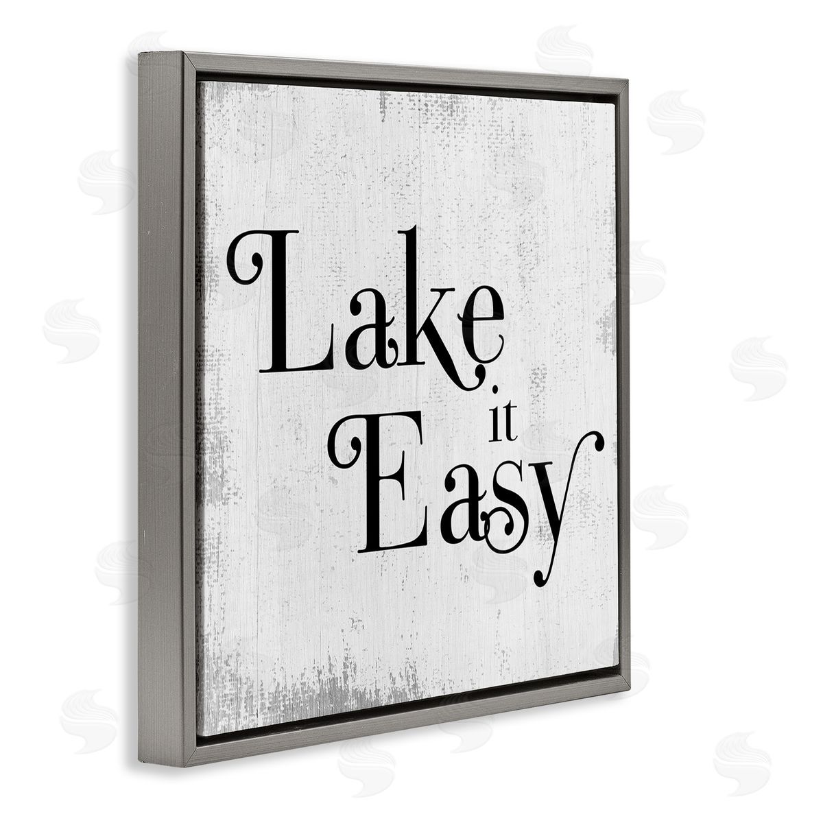 Stupell Studio Lake It Easy Tranquil Coastal Phrase Distressed Grey Gray Floating Frame Canvas Wall Art Print