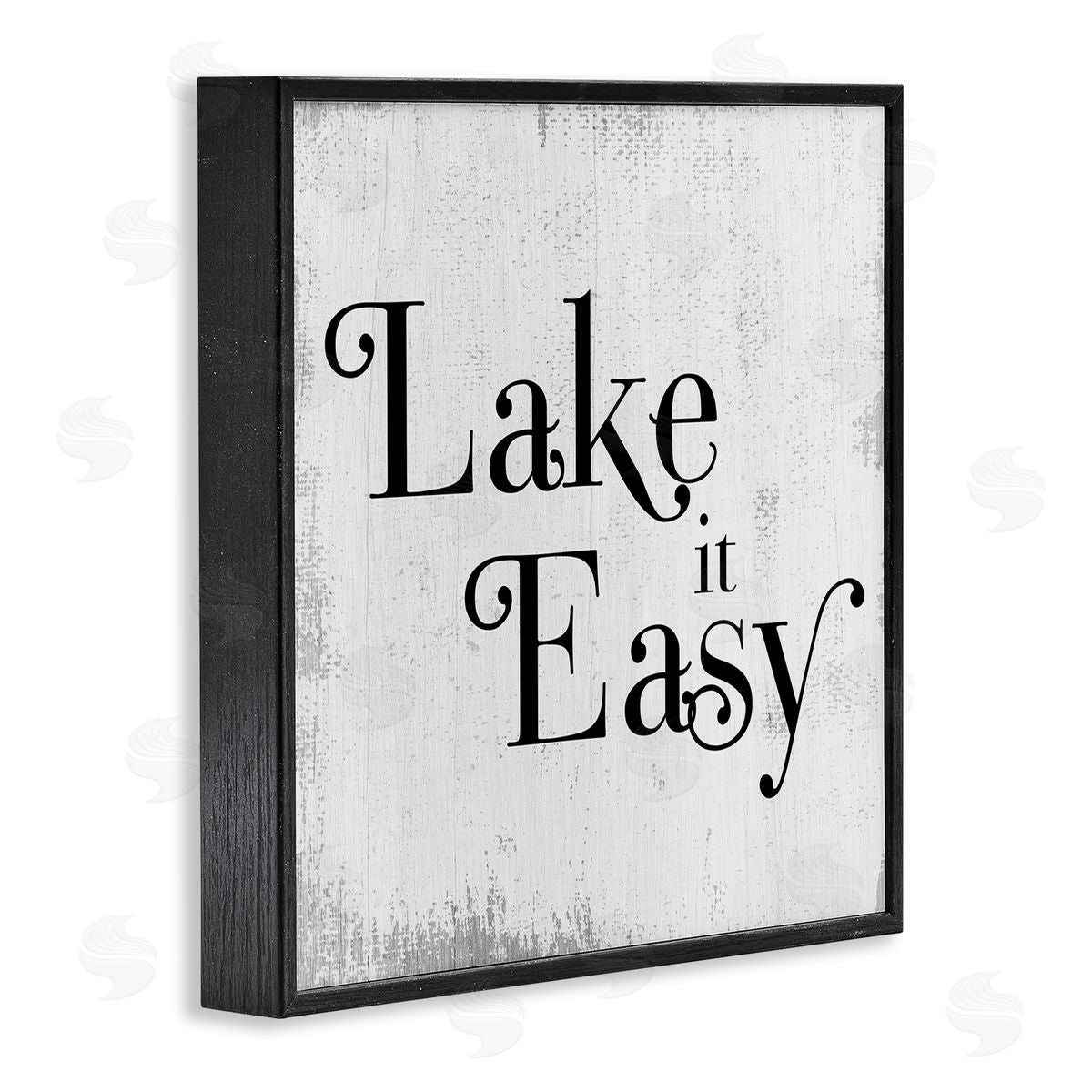 Stupell Studio Lake It Easy Tranquil Coastal Phrase Distressed Grey Black Framed Glicee Wall Art Print